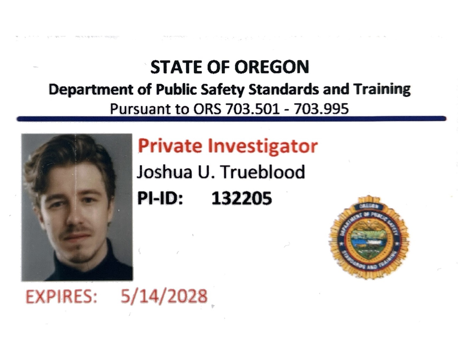 Oregon License Certificate